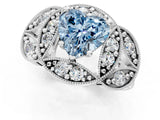 Silver Fancy Blue Heart Cut Halo Milgrain Diamond Engagement Ring with Leaf Band and Four-Prong Setting_7