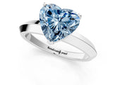 Silver Fancy Blue Heart  Cut Solitaire Engagement Ring with Flat Band and Four-Prong Setting 1