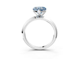 Silver Fancy Blue Heart  Cut Solitaire Engagement Ring with Flat Band and Four-Prong Setting 3