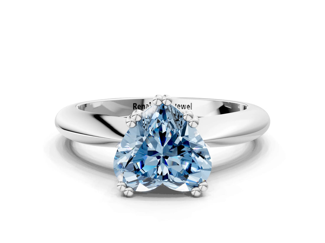 Silver Fancy Blue Heart  Cut Solitaire Engagement Ring with Tapered Band and Four-Prong Setting 1