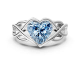 Silver Fancy Blue Heart Cut Solitaire Intertwined Band Prong Setting Ring_6