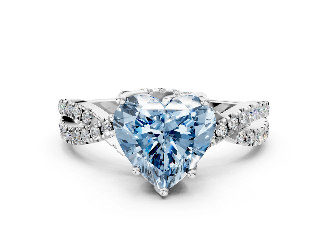 Silver Fancy Blue Heart Cut Solitaire Twist Pave Diamond Engagement Ring with Prong Setting_42