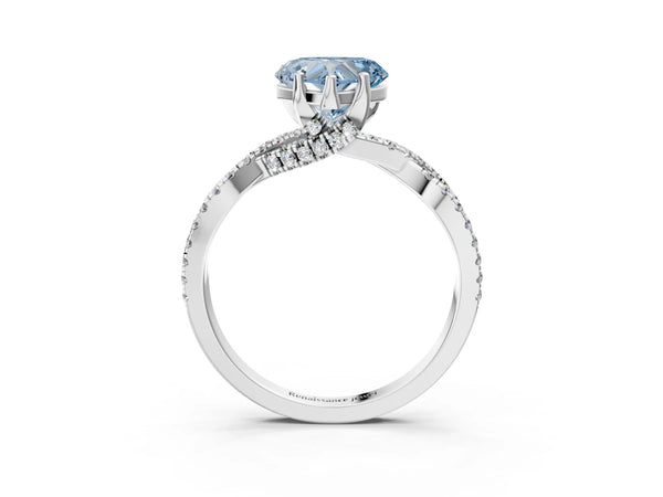 Sterling Silver Heart-Shaped Twisted Split Shank Engagement Ring Setting for Fancy Blue Center