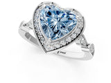 Silver Fancy Blue Heart  Halo Diamond Engagement Ring with Twisted Band and Four-Prong Setting 1