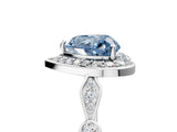 Silver Fancy Blue Heart  Halo Diamond Engagement Ring with Twisted Band and Four-Prong Setting 5