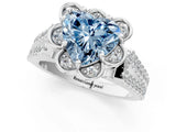 Silver Fancy Blue Heart  Halo Diamond Floral Split Shank Engagement Ring 2
