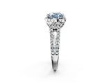 Silver Fancy Blue Heart  Halo Diamond Floral Split Shank Engagement Ring 3