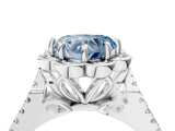 Silver Fancy Blue Heart  Halo Diamond Floral Split Shank Engagement Ring 5