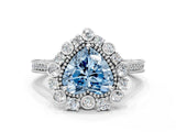 Silver Fancy Blue Heart  Halo Milgrain Pave Diamond Ring with Four-Prong Setting