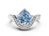 Silver Fancy Blue Heart  Solitaire Diamond Engagement Ring with Pave Band and Four-Prong Setting