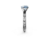Silver Fancy Blue Heart  Solitaire Diamond Engagement Ring with XO Engraved Band and Four-Prong Setting 2