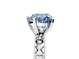 Silver Fancy Blue Heart  Solitaire Diamond Engagement Ring with XO Engraved Band and Four-Prong Setting 5