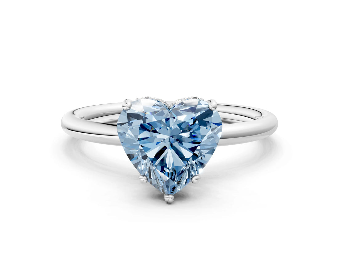 Silver Fancy Blue Heart  Solitaire Diamond Ring with a Classic Band and Four-Prong Setting 1