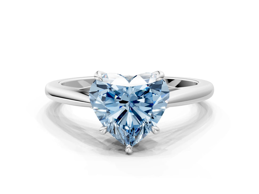 Silver Fancy Blue Heart  Solitaire Engagement Ring with Four-Prong Setting and Classic Band