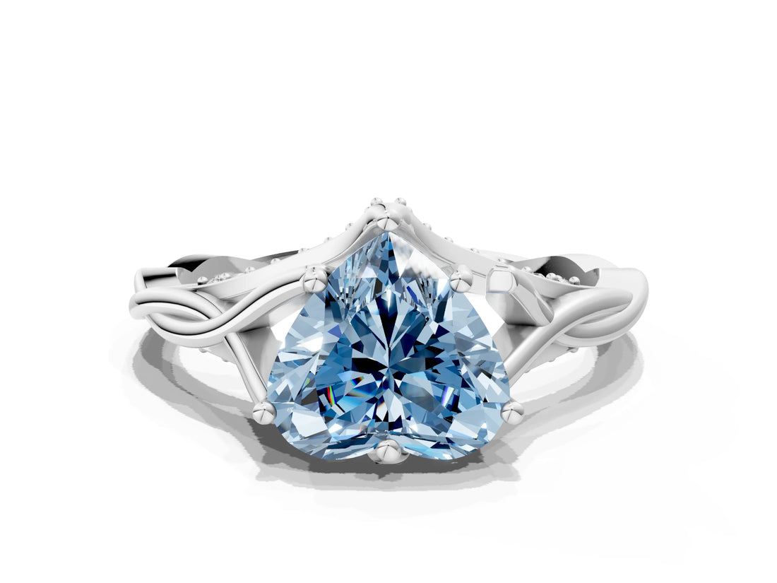 Silver Fancy Blue Heart  Solitaire Twist Band Six-Prong Setting 2