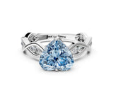 Silver Fancy Blue Heart  Solitaire Twist Band with Leaf Prong Setting 1