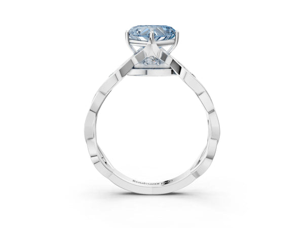 Sterling Silver Heart-Shaped Accented Twist Engagement Ring Setting for Fancy Blue Center