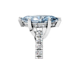Silver Fancy Blue Marquise  Brilliant Diamond Solitaire with Pavé Band and Four-Prong Setting