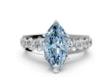 Silver Fancy Blue Marquise  Brilliant Solitaire with Side Stones on a Pave Band and Four-Prong Setting_12
