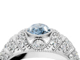 Silver Fancy Blue Marquise Cut Brilliant Halo Pave Diamond Milgrain Ring_10