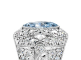 Silver Fancy Blue Marquise Cut Brilliant Halo Pave Diamond Milgrain Ring_11