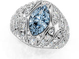Silver Fancy Blue Marquise Cut Brilliant Halo Pave Diamond Milgrain Ring_7