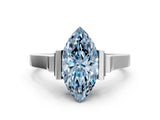 Silver Fancy Blue Marquise Cut Brilliant Solitaire Diamond Ring with Channel Set Band and Bar Prong Setting_102