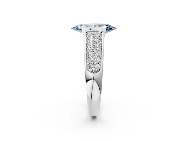 Silver Fancy Blue Marquise Cut Diamond Channel Set Pave Band with Tension Prong Setting