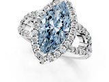 Silver Fancy Blue Marquise Cut Cut Diamond Halo Engagement Ring with Open Split Pavé Band_13