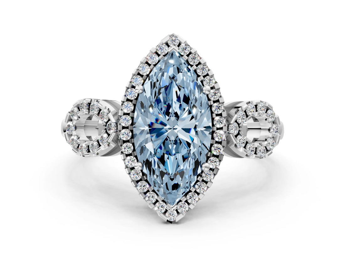 Silver Fancy Blue Marquise Cut Cut Halo Diamond Infinity Band with Four-Prong Setting_6