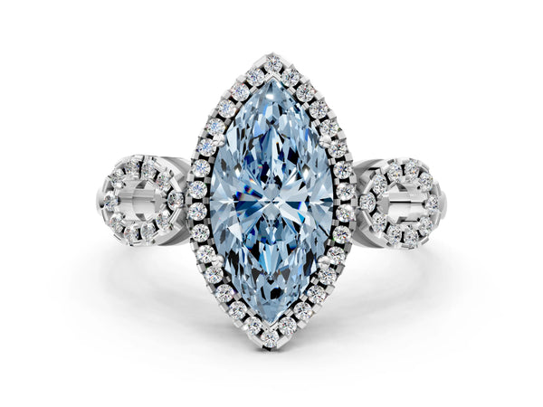 Sterling Silver Marquise Pave Infinity Halo Engagement Ring Setting for Fancy Blue Center