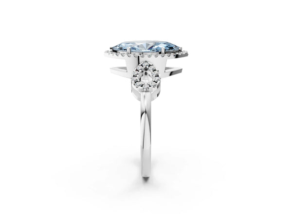 Sterling Silver Marquise Pave Infinity Halo Engagement Ring Setting for Fancy Blue Center