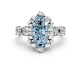 Silver Fancy Blue Marquise  Cut Diamond Floral Halo Engagement Ring with Shared Prong Setting 1
