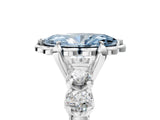 Silver Fancy Blue Marquise  Cut Diamond Floral Halo Engagement Ring with Shared Prong Setting