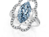 Silver Fancy Blue Marquise Cut Diamond Floral Halo Split Shank Prong Setting Ring_31