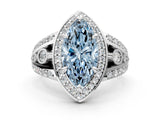 Silver Fancy Blue Marquise Cut Diamond Halo Ring with Split Shank and Bezel Accents and Four-Prong Setting_6