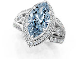 Silver Fancy Blue Marquise Cut Diamond Halo Ring with Split Shank and Bezel Accents and Four-Prong Setting_7