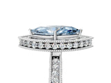 Silver Fancy Blue Marquise Cut Diamond Milgrain Halo Engagement Ring with Round Pavé Band and Prong Setting_17