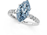 Silver Fancy Blue Marquise Cut Diamond Pavé Solitaire Ring with Round Band and Prong Setting_1