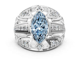 Silver Fancy Blue Marquise Cut Diamond Pave Art Deco Split Shank Ring with Four-Prong Setting_6