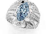 Silver Fancy Blue Marquise Cut Diamond Pave Art Deco Split Shank Ring with Four-Prong Setting_7