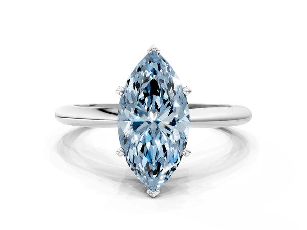 Sterling Silver Marquise Solitaire Engagement Ring Setting for Fancy Blue Center with Thin Band