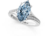 Silver Fancy Blue Marquise Cut Diamond Solitaire Ring with Pavé Band and Prong Setting_13