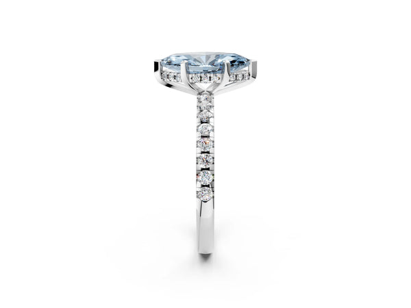 Sterling Silver Marquise Hidden Halo Solitaire Engagement Ring Setting for Fancy Blue Center with Single Row Pave Band