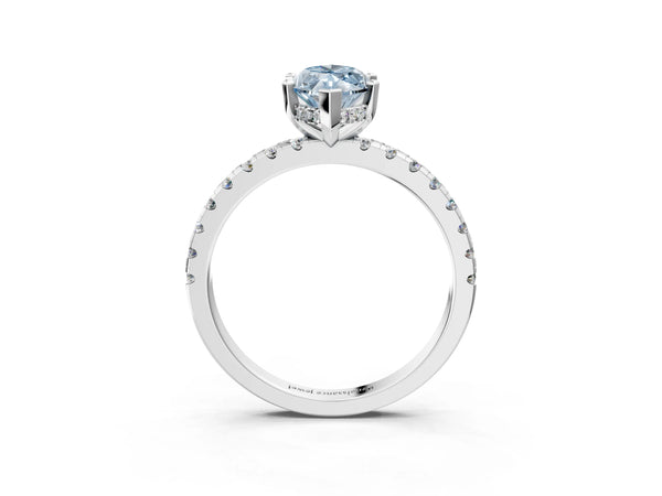 Sterling Silver Marquise Hidden Halo Solitaire Engagement Ring Setting for Fancy Blue Center with Single Row Pave Band