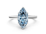 Silver Fancy Blue Marquise Cut Diamond Solitaire Ring with Thin Band and Prong Setting
