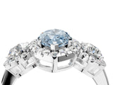 Silver Fancy Blue Marquise Cut Diamond Three-Stone Halo Ring with Prong Setting and Pavé Accents_10