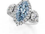 Silver Fancy Blue Marquise Cut Diamond Three-Stone Halo Ring with Prong Setting and Pavé Accents_7