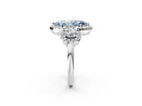 Silver Fancy Blue Marquise Cut Diamond Three-Stone Halo Ring with Prong Setting and Pavé Accents_8