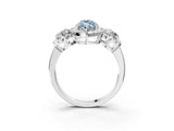 Silver Fancy Blue Marquise Cut Diamond Three-Stone Halo Ring with Prong Setting and Pavé Accents_9